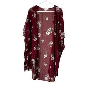 Emory Park burgundy and white floral sheer poncho cardigan top classic flowy